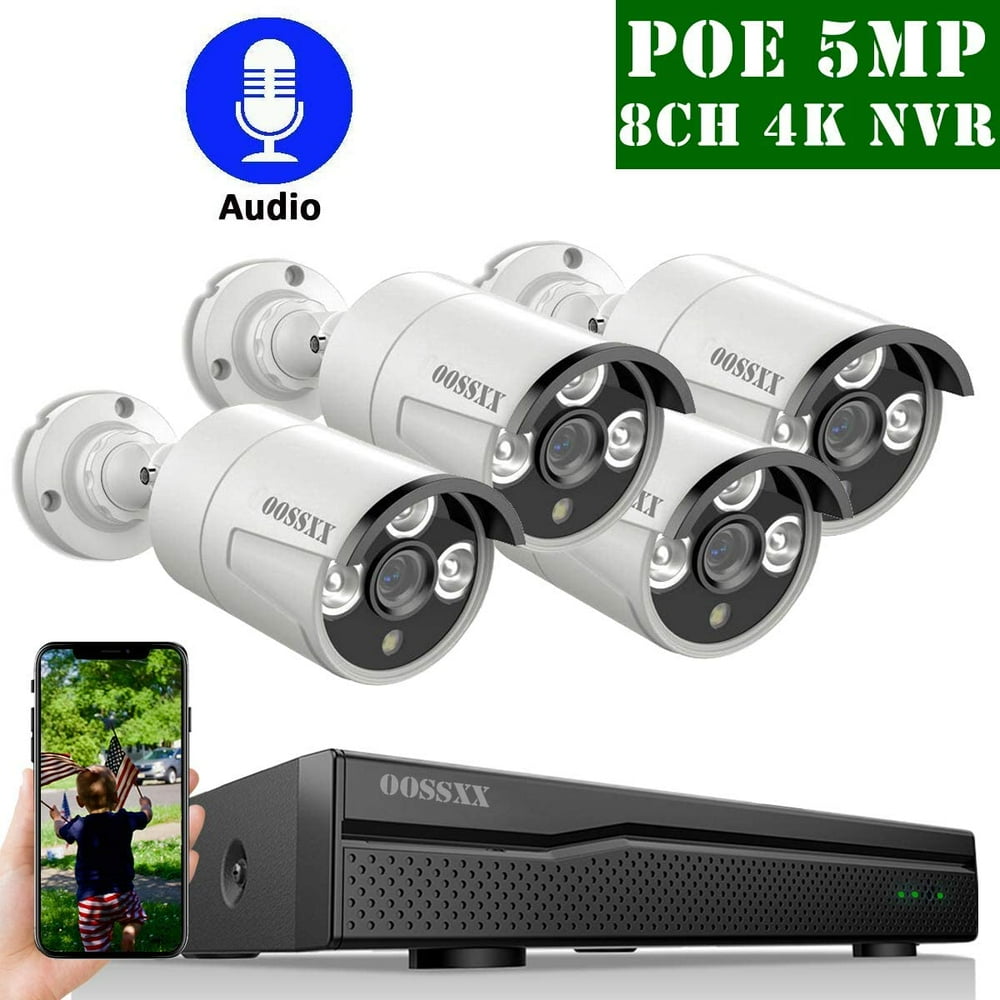 8CH POE NVR Security Camera Systems Outdoor Wired, OOSSXX4 Channel 5MP