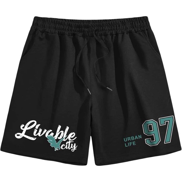 Pantalones cortos para correr con estampado gráfico de letras y bolsillos para hombre Negro - G Negro - G Xishao ropa