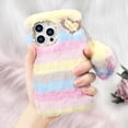thumbnail image 2 of Compatible with iPhone 14 Pro Max Furry Case with Cute Love Heart Fuzzy Colorful Ball Pendant for Women Girls Cute Plush Case Luxury Bling Diamond Rhinestones Shockproof Protective Cover, 2 of 7