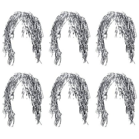 Tinsel Wigs - Silver, Pack of 6
