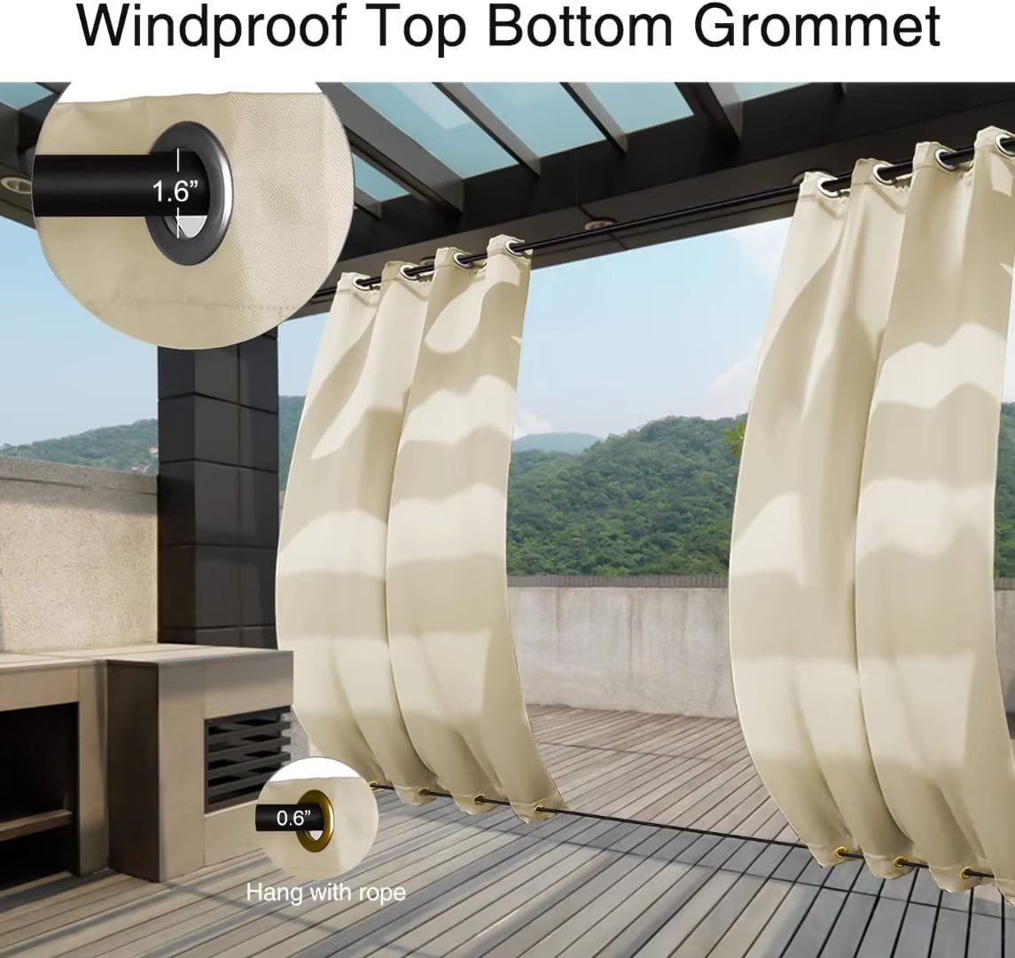 50" W x 84" L Water & Wind Resistant Grommets on Top and Bottom Panel Drapery for Patio Porch Gazebo Cabana, Beige