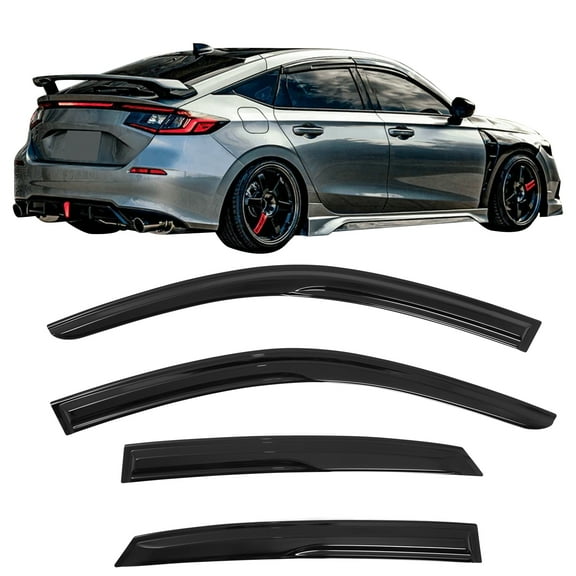 Ikon Motorsports Tape on Window Visors, Compatible with 2022-2026 Honda Civic Hatchback, Mugen Style Acrylic Black Rain Guards, Side Window Wind Deflectors 4PCS