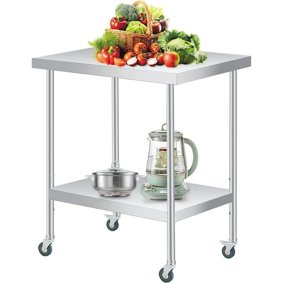 Stainless Steel Table, 30" x 24" Prep Workstation, 1000 LBS, NSF Commercial Work Table with Adjustable Undershelf and Lockable Casters, for Restaurant, Home, Kitchen, Hotel, Outdoor
