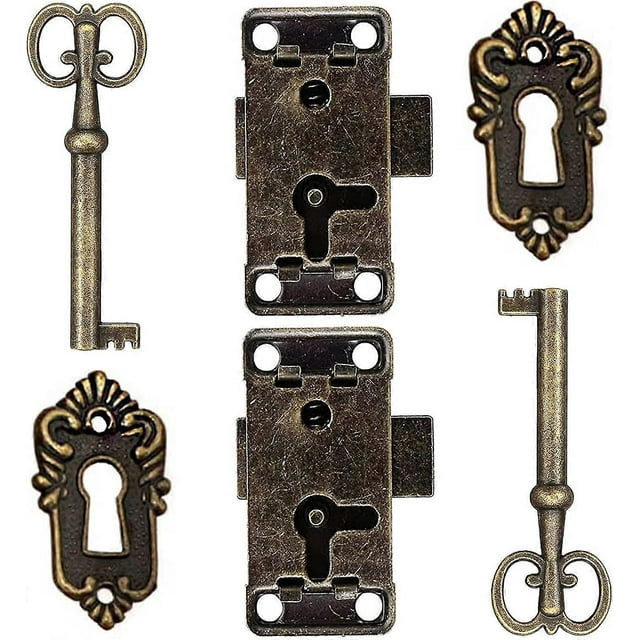 2pcs Antique Cabinet Door Lock Furniture Lock Decorative Cupboard Locks Lock with Key Keyhole for Wooden Box Antique Jewelry Makeup Suitcase Furniture