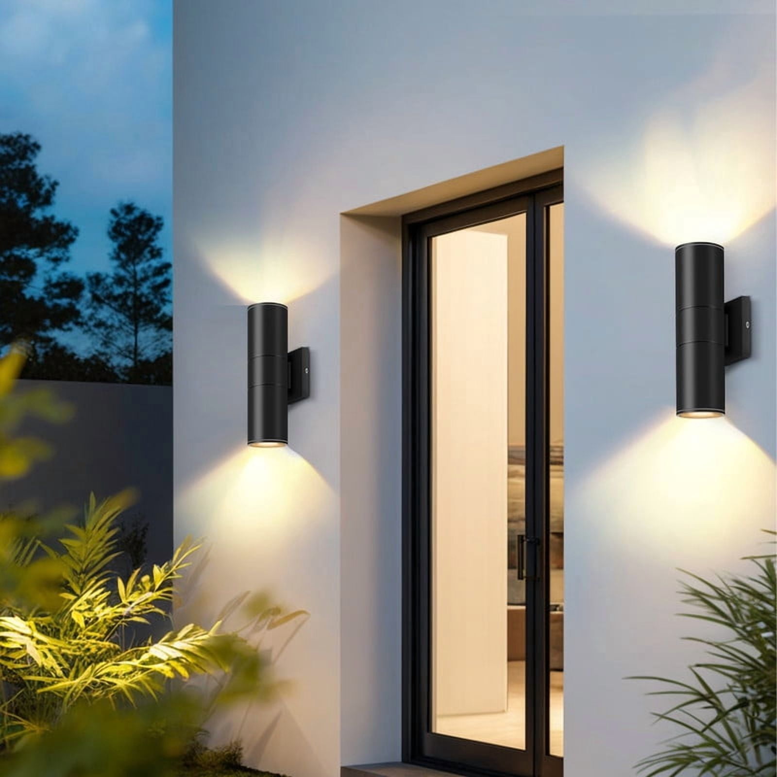 HKMGT Modern Black LED Outdoor Wall Light Hard-Wired 12W, Waterproof Aluminum Up Down Sconce for Porch Patio (8-pack)