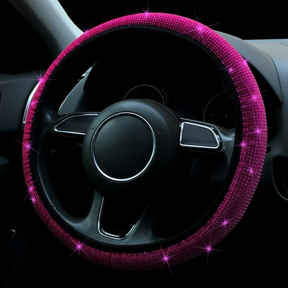 Taykoo 38CM Rhinestones Steering Wheel Cover,Sparkling Car SUV Breathable Anti-Slip Steering Wheel Protector