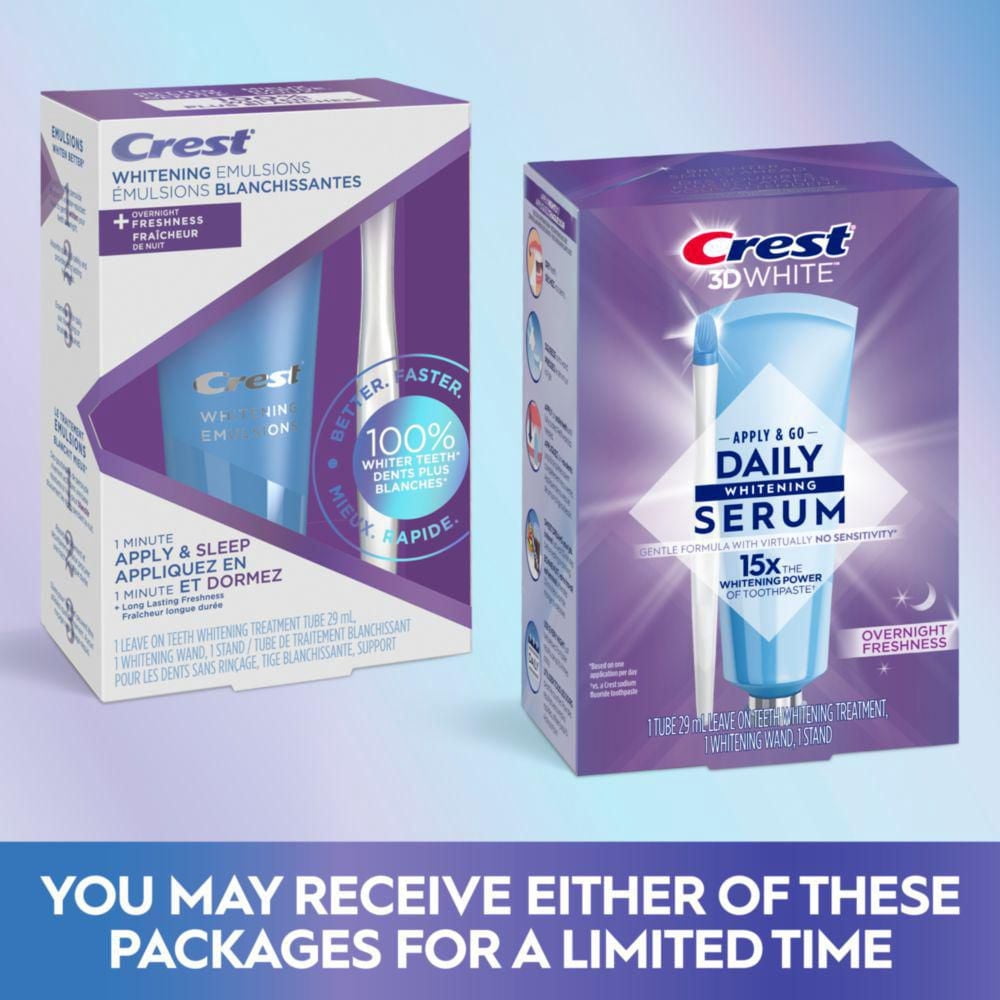 Crest Émulsions Blanchissantes + Fraîcheur de Nuit, Traitement Blanchissant pour les Dents Sans Rinçage