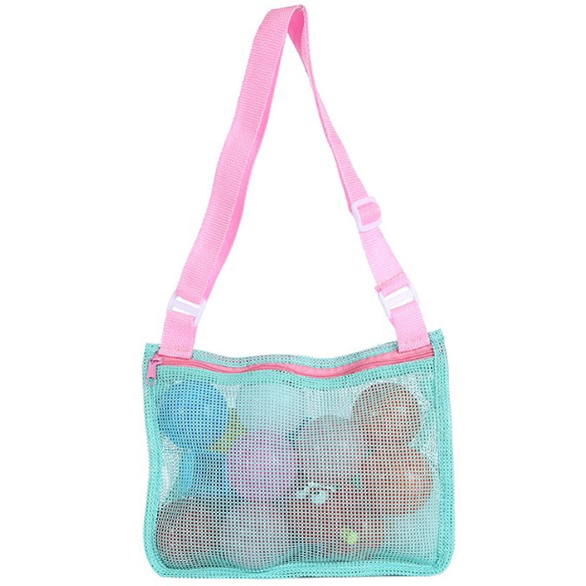 Mesh Beach Bag with Adjustable Carrying Straps Sea Shell Bags Large Capacity Beach Toy Mesh Bag