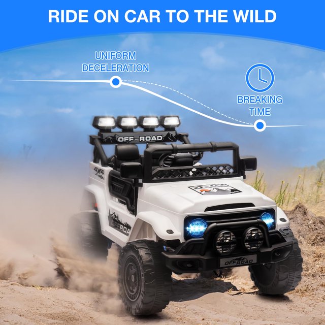 Kojooin 12V Ride On Truck Car, Battery Powered Car w/Remote Control, Spring Suspension, LED Lights, Bluetooth, 3 Speeds, Electric Car for Kids