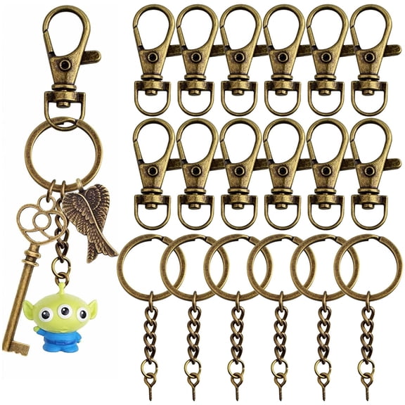 50 Pieces Metal Swivel Clasps Lanyard Snap Hook Lobster Claw Clasp and Key Rings Keychain with 11mm Screw Eye Pins,Small Size,Bronze