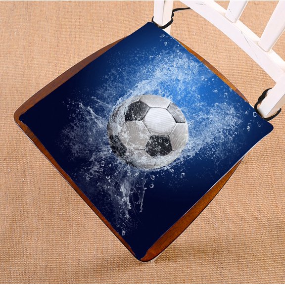 PHFZK Sports Chair Pad, Football Soccer Ball on Water Seat Cushion Chair Cushion Floor Cushion Two Sides Size 16x16 inches