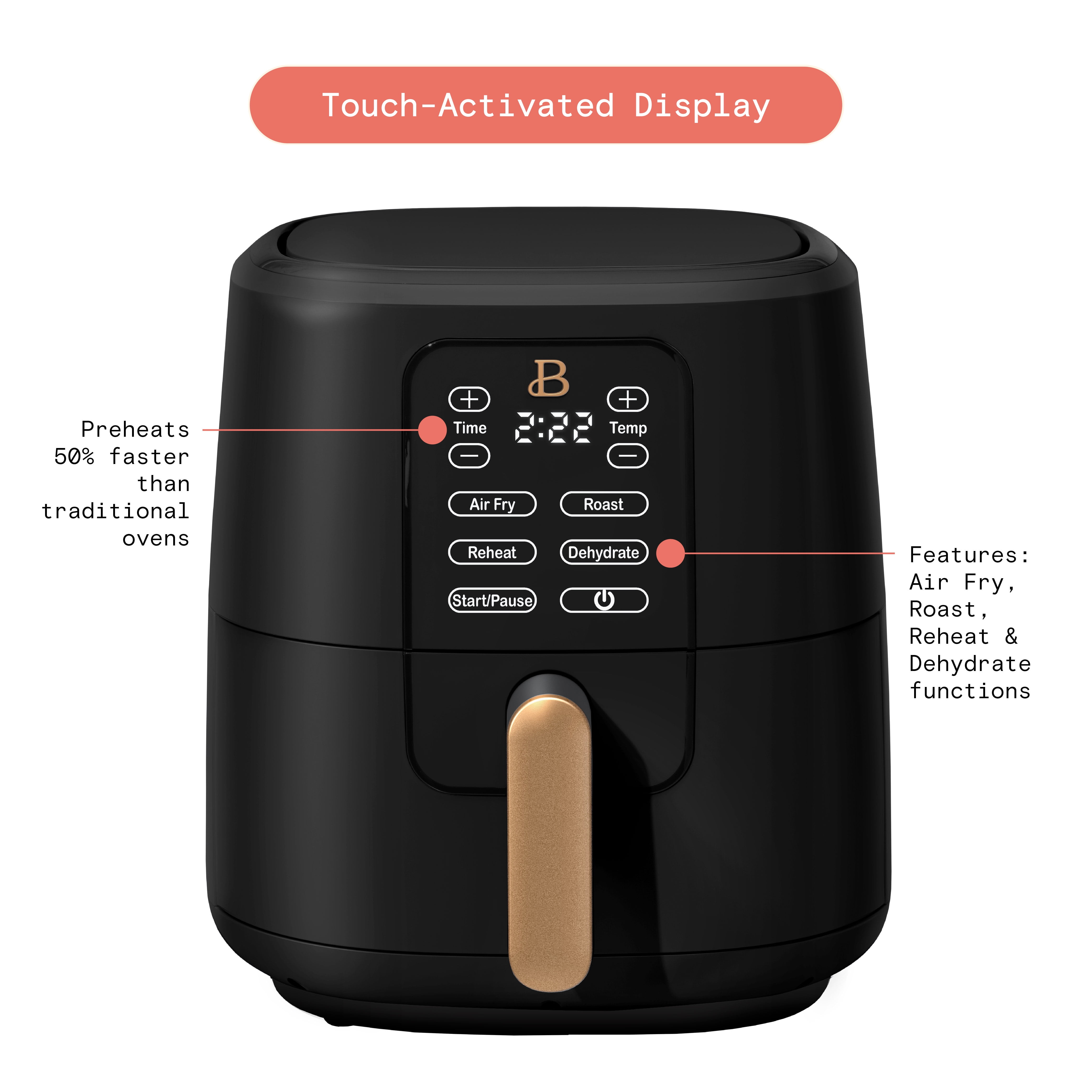 Beautiful 6 Qt Air Fryer with TurboCrisp Technology and Touch Activated Display Black Sesame by Drew Barrymore Walmart