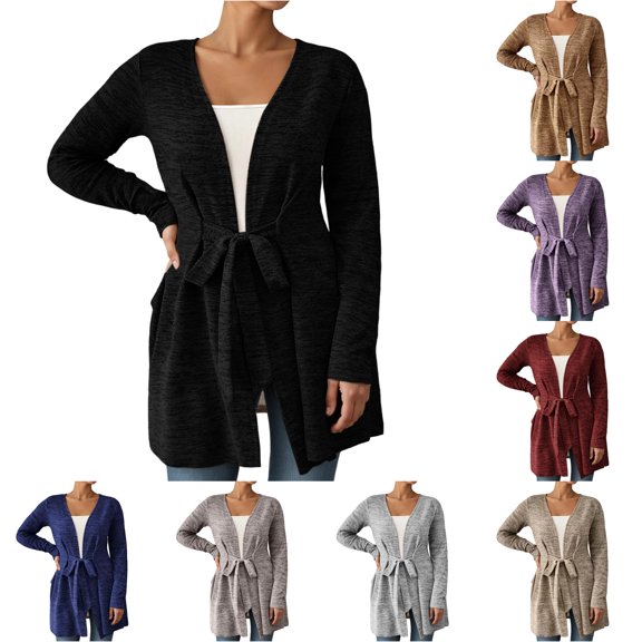 SUXIAN Womens Cardigan Long Sleeve Solid Color Casual Loose Fit Wrap Front Open Knit Sweater Lightweight Comfortable Outerwear Long Sweater Cardigan Women