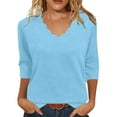 thumbnail image 2 of Babysbule Women's Scalloped V Neck 3/4 Sleeve T Shirt, Casual Loose Solid Blouse for Daily All Season Wear, 2 of 6