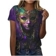 thumbnail image 2 of Ounisa Womens Mardi Gras Sweatshirts Carnival Sweatshirt Funny Mask Graphic Short Sleeve Shirts Fat Tuesday Pullover Top, 2 of 6