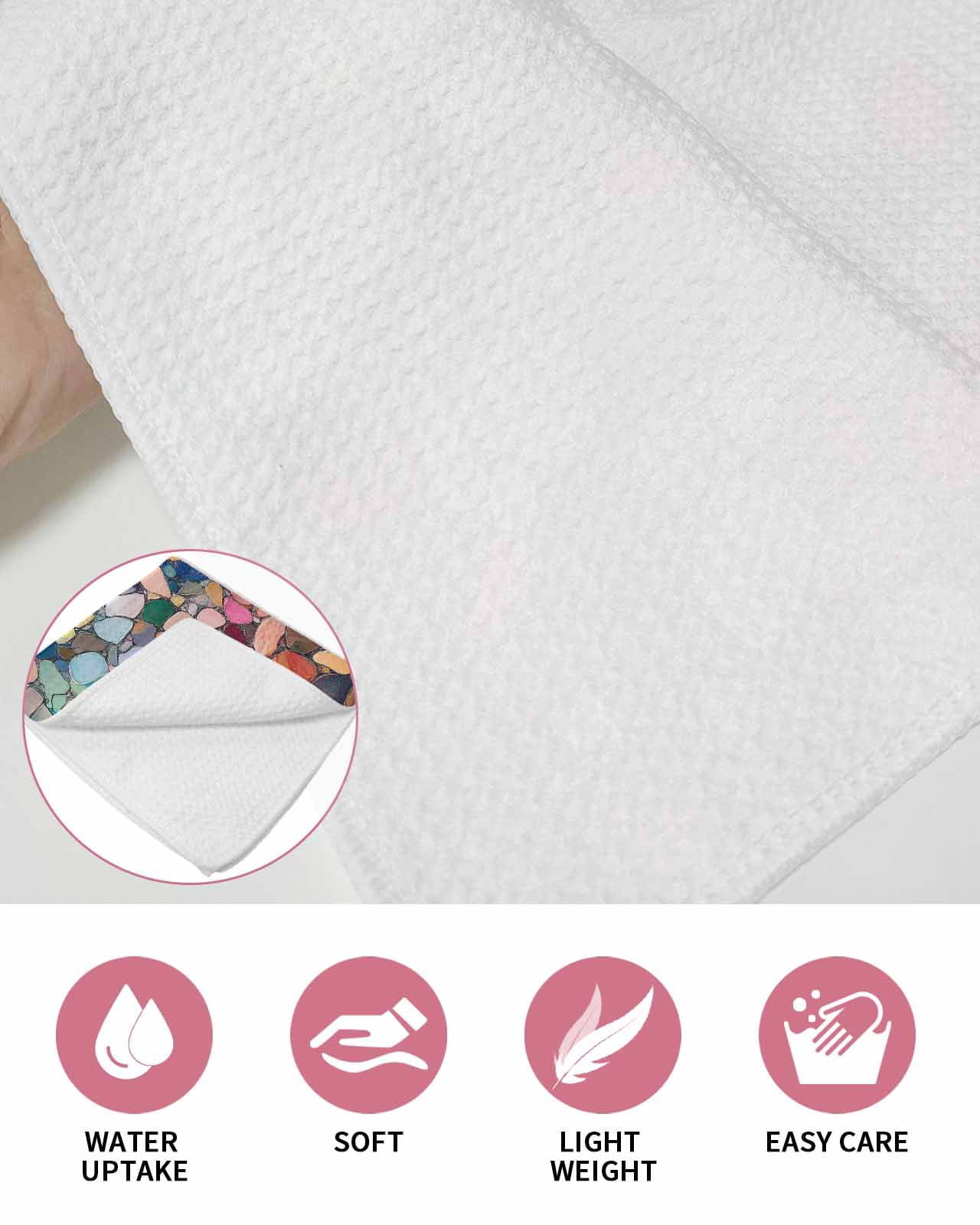 Colorful Stone Hand Towels Set,Waffle Weave Kitchen Towels 2 Pieces,Microfiber Hair Face Bath Tea Towel Absorbent Quick Drying Cleaning Dish Cloths,Rainbow Abstract Oil Painting Brushwork 15.7"x23.6"