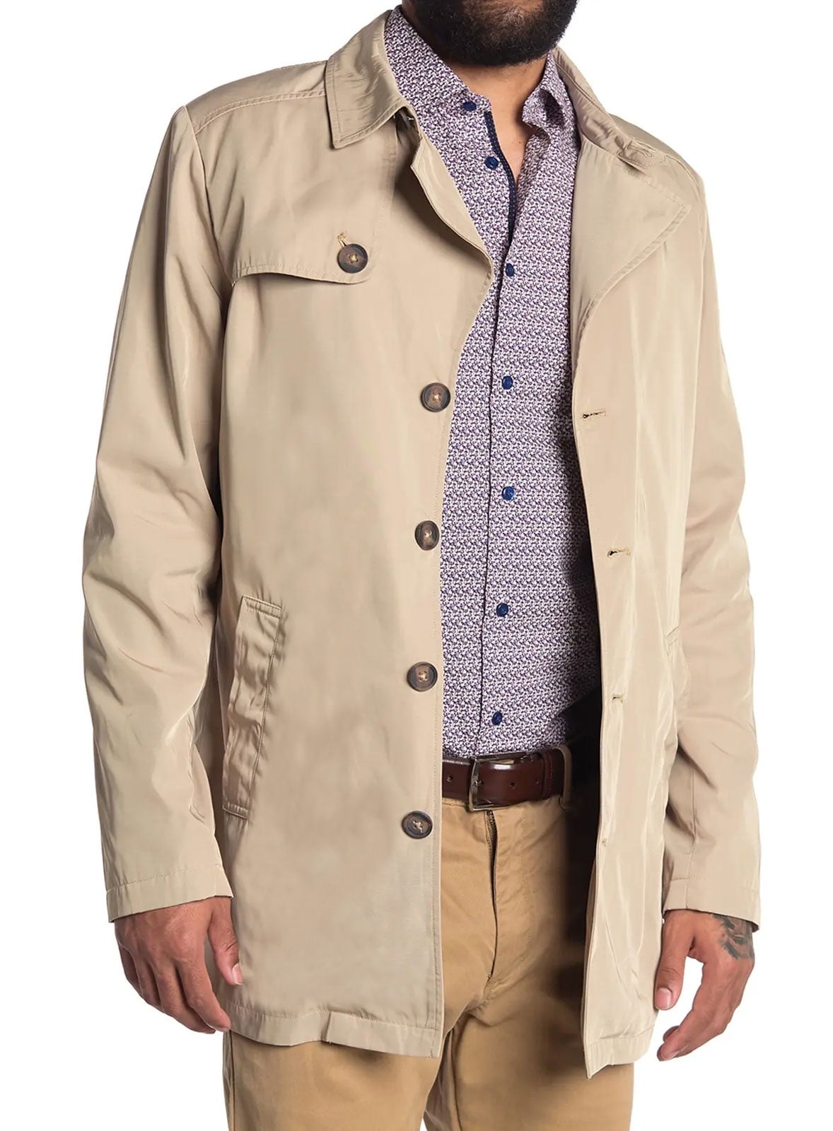 prioritet nøje Rundt om Soul Of London Mens Nylon Button Short Trench Jacket X-Large Beige - NWT  $165 - Walmart.com