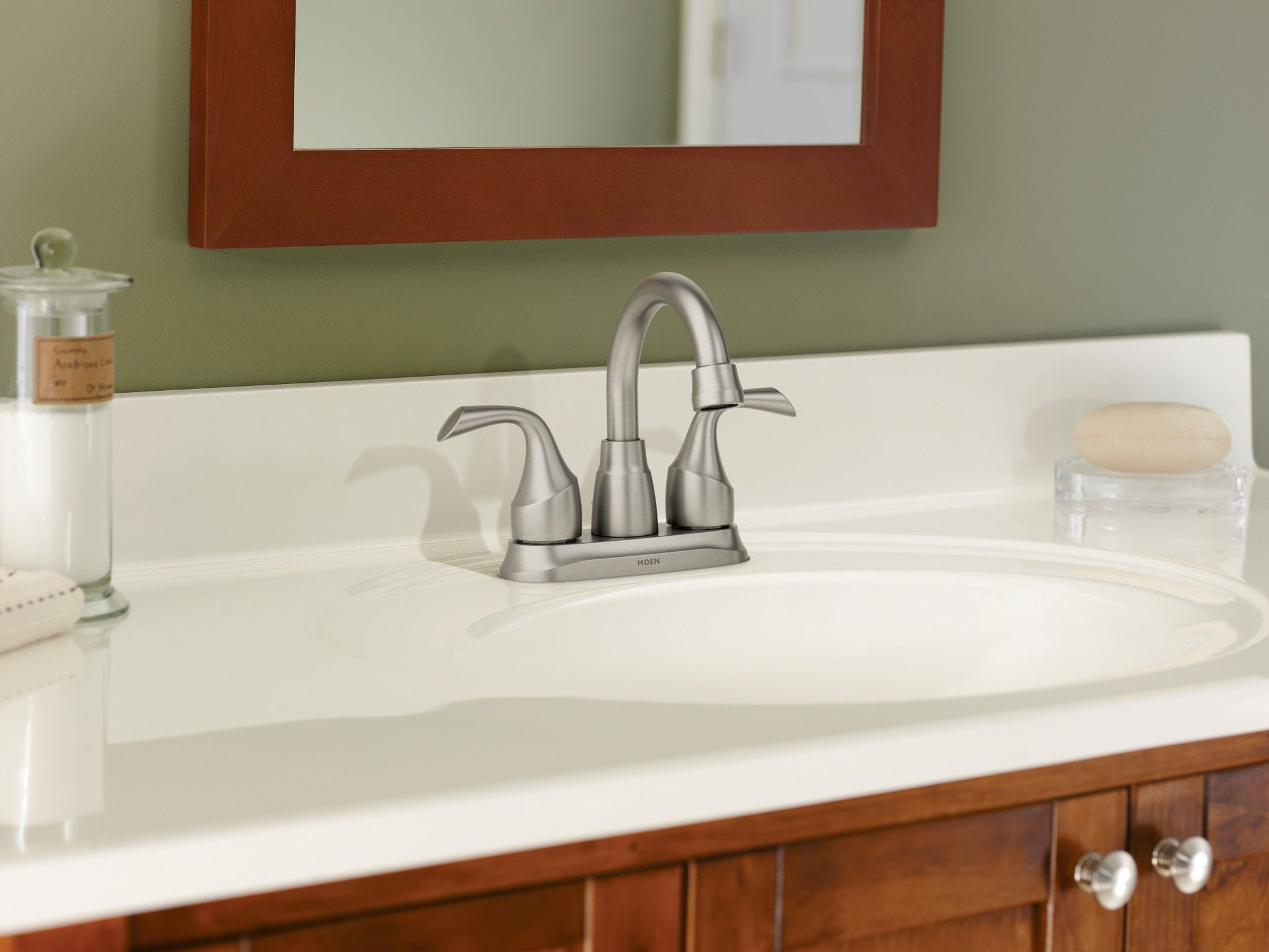 Idora Two-Handle Centerset Bathroom Sink Faucet with Drain Assembly, Spot Resist Brushed Nickel