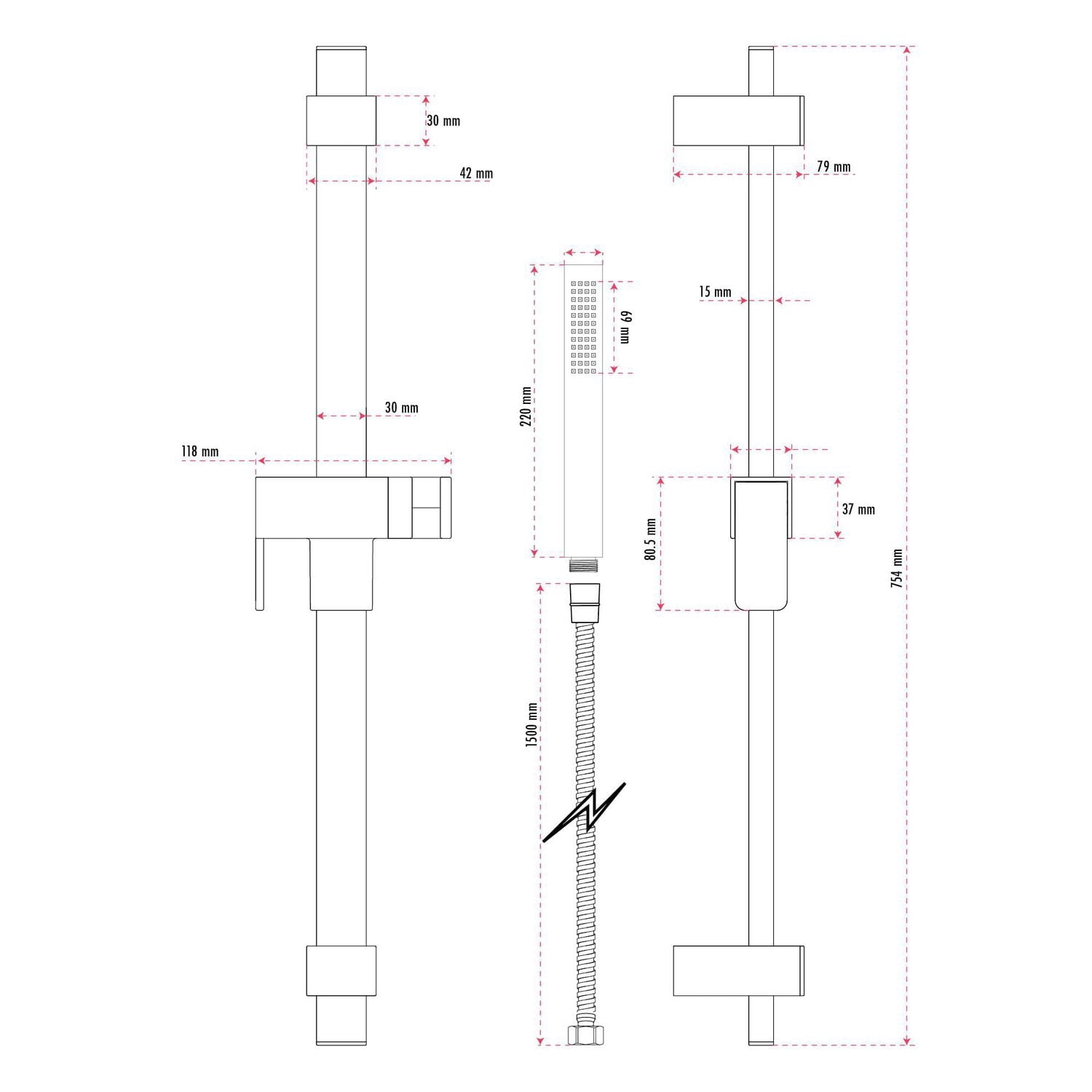 Ensemble de douche thermostatique d'akuaplus(MD) avec Déviateur 4 voies et avec arrêt,  2 douchettes, 2 barre de douche murals, fini chrome