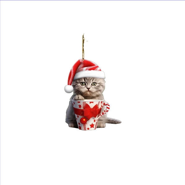 Regalos de Navidad de Gato Copa de Acrílico Plana Colgante de Navidad de Gato Lindo Decoración de Navidad Colgante Decoraciones de Navidad Caprichosas