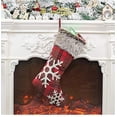 thumbnail image 4 of Medias navideñas 2021, arpillera de 18 pulgadas con copo de nieve a cuadros grande y medias con puños de piel sintética de felpa, para decoración del hogar, 2 piezas de copo de nieve a cuadros, 4 of 7
