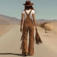 thumbnail image 5 of MORTTIC Women's Solid Color Fringe Wide-Leg Jumpsuit Western Style Overall with Pockets And Adjustable Straps Button Caramel Brown，XL, 5 of 6