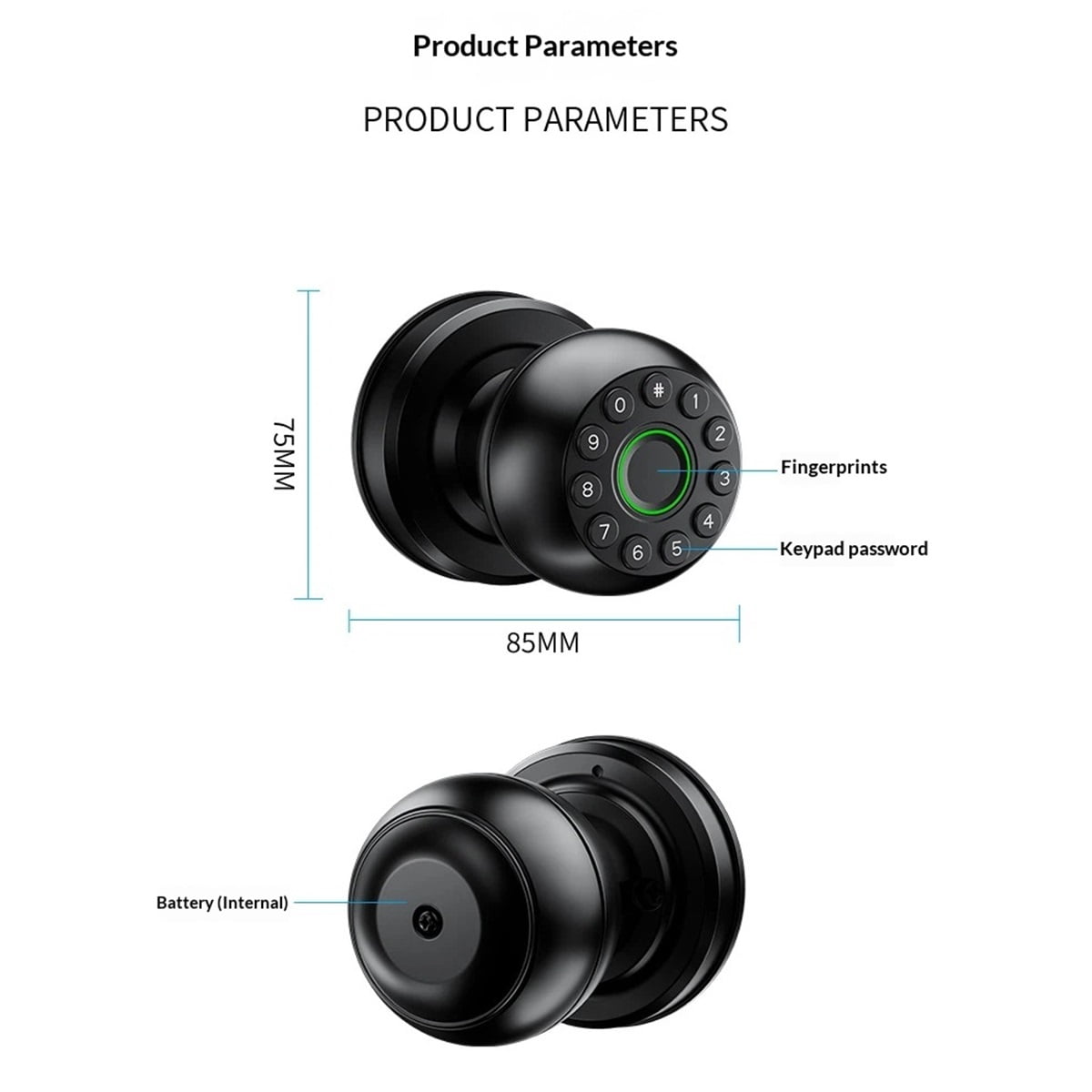 Fingerprint Door Lock, Smart Fingerprint Door Knob with Keypad, Biometric Door knobs with App Control, Auto Lock Door Lock with Code, Keyless Door Knob with Locks for Bedroom, Home,Office-Matte Black
