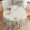 thumbnail image 3 of Eucalyptus Leaf Chamomile Round Tablecloth 60 inches Vintage White Floral Rustic Green Plant Linen Texture Waterproof Oil-Proof Table Cloth Round Table Cover for Holiday Party Picnic Dinner Decor, 3 of 9