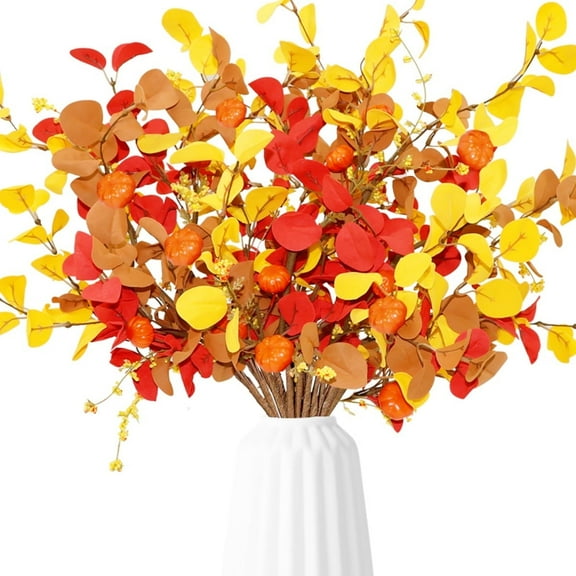 Fall Artificial Pumpkin Berry Eucalyptus 27.5'' Centerpieces, Artificial Plants for Thanksgiving Harvest Home Decor 6pcs