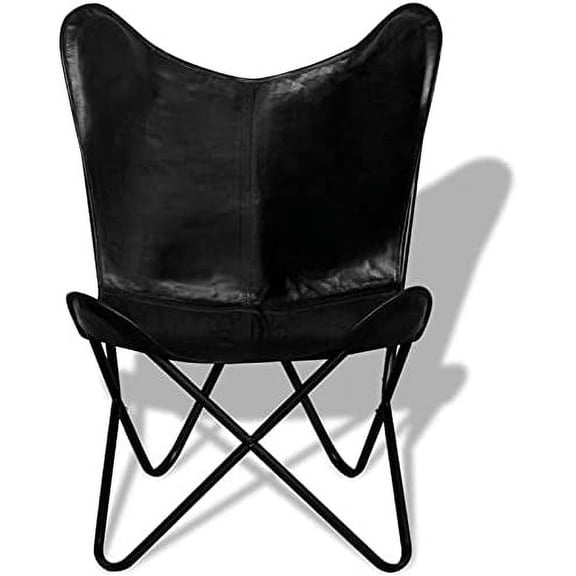Leather Butterfly Chair Black Handmade with Powder Coated Folding Iron Frame for Home Living Room Décor