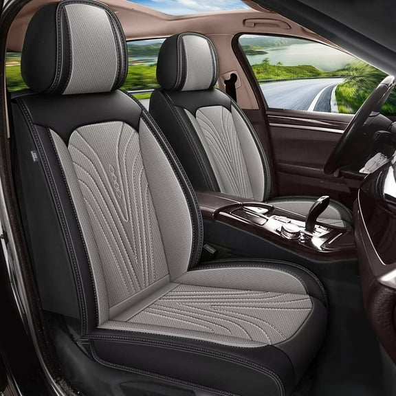 JIAMAOXIN Seat Covers Full Set Car Seat Cover Waterproof Black&Grey Faux Leather Seat Covers Airbag Compatible Universal Seat Protector Fit for Hyundai Palisade 2020-2024 (Black&Grey)