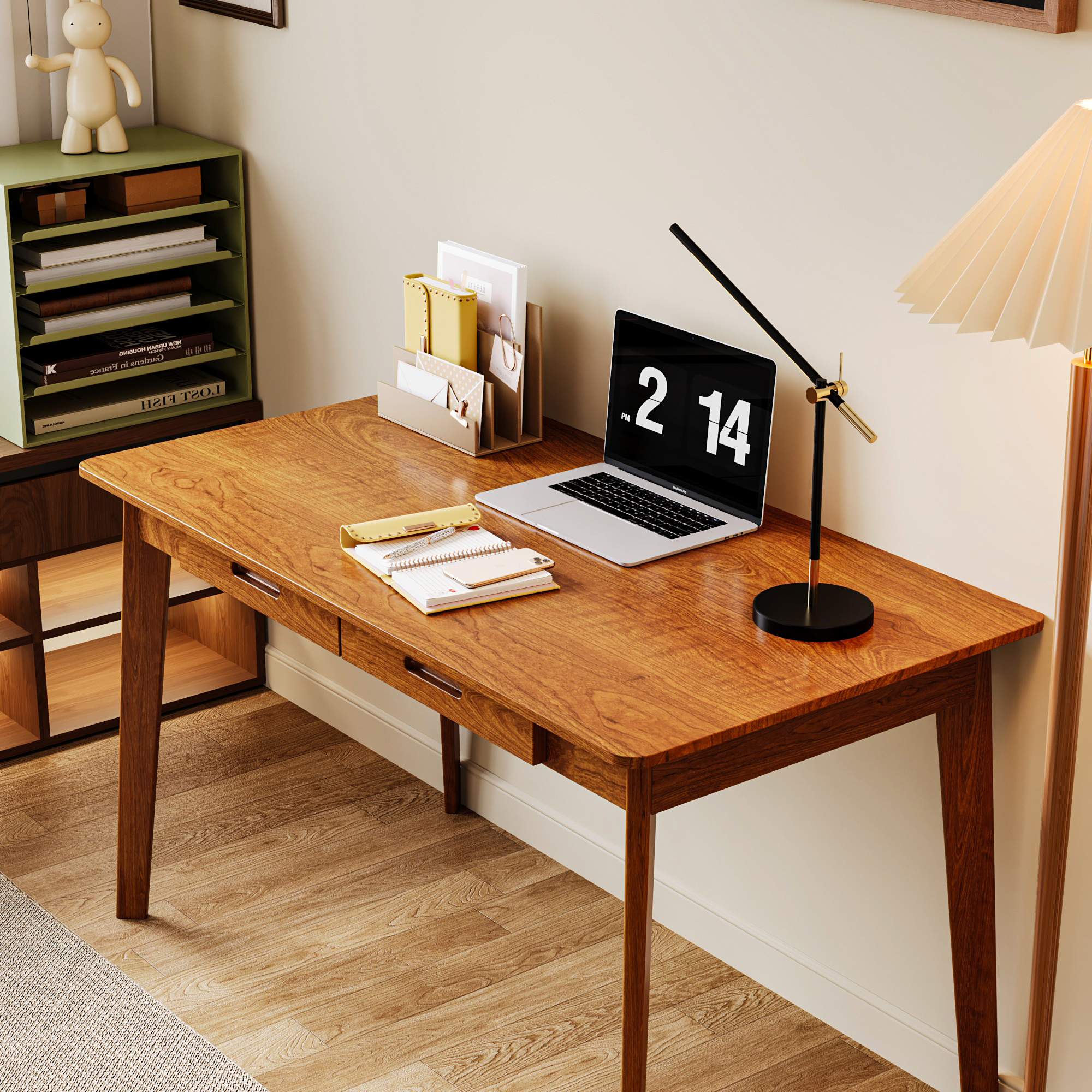 KULAGAGA Solid wood Leg Computer Desk Office Computer Desk Wood Writing Gaming Desk Workstation Desk for Home Office
