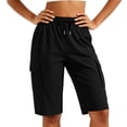 thumbnail image 6 of Oiangi Women's Cargo Shorts Elastic Waist Drawstring Hiking Shorts Straight Leg Athletic Shorts with Multi-Pocket Black XL, 6 of 8