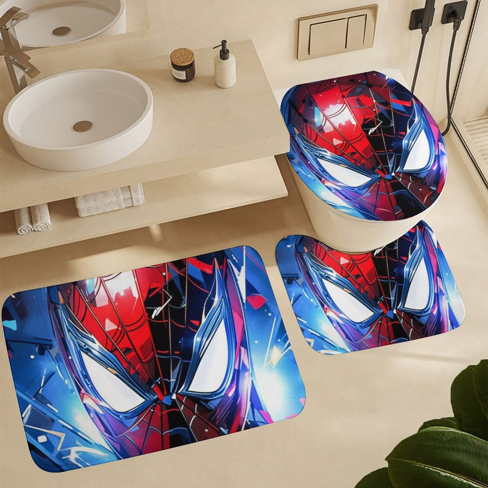 Spider Print 4PCS Shower Curtain Bathroom Set with Rugs, Toilet Lid Cover And Bath Mat, Shower Curtain with 12 Hooks, Durable Bathroom Decor Set