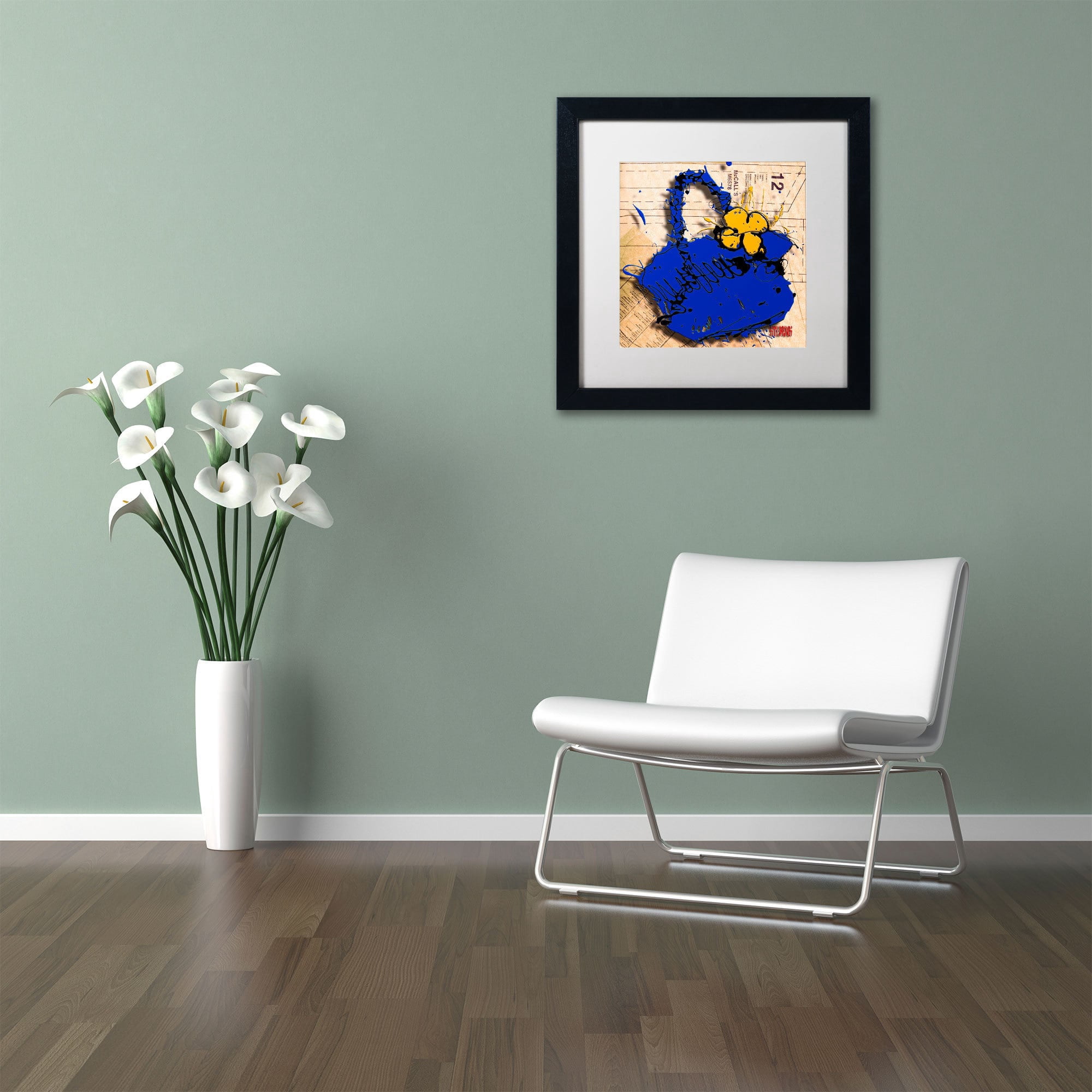 Trademark Fine Art "Flower Purse Yellow on Blue" Canvas Art by Roderick Stevens, White Matte, Black Frame