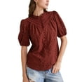 thumbnail image 4 of INSPIRE CHIC Women's Crochet Blouse Ruffle Neck Short Sleeve Hollow Out Summer Tops S Dark Red, 4 of 6