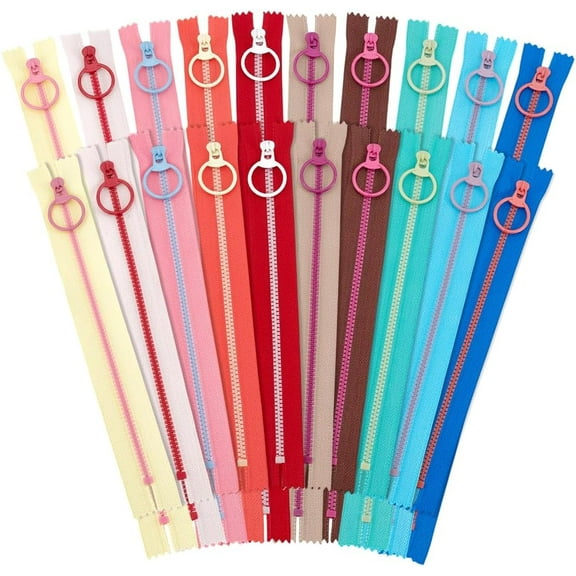 20pcs 10 Color Resin Zippers with #3 Lifting Ring Pulls 9 inch/11.8 inch Nylon Plastic Bulk Zippers Separating Jacket Zippers Close-end for Sewing Craft Bags Garment Clothing