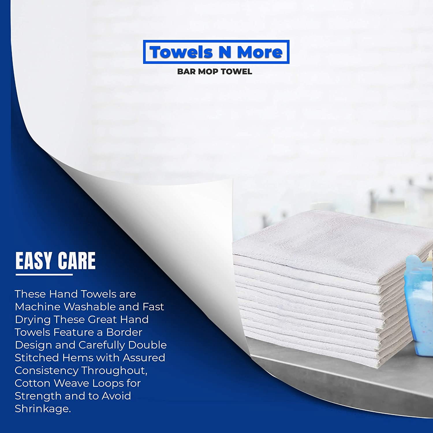 24 Pack Bar Mop Towels, 16x19 Kitchen Cleaning Towels, 30oz Commercial Bar Mop Towels, Restaurant Cleaning Towels, White by Towels N More