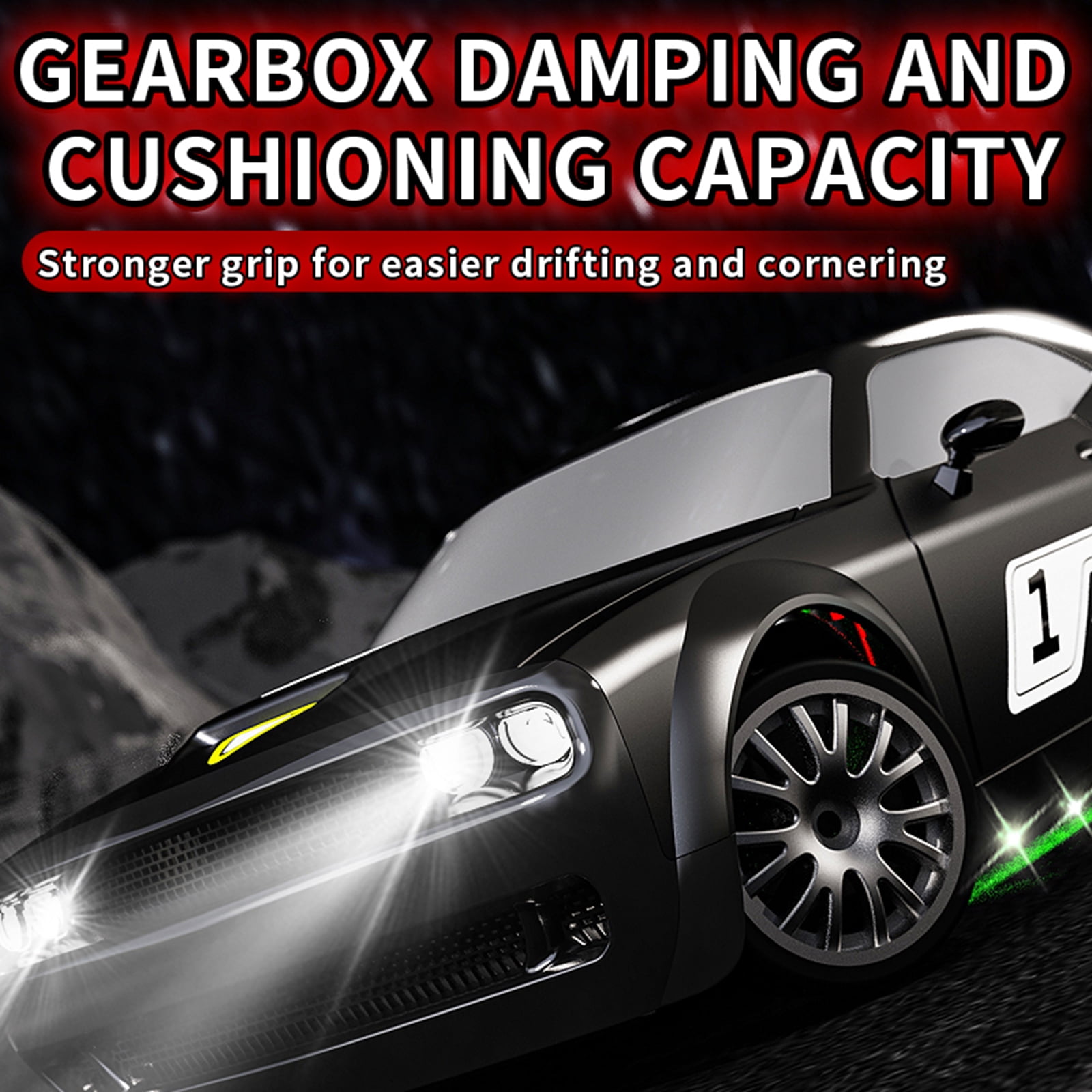 Car 1/20 Remote Control Drift Car 2.4GHz Fully Proportional Remote Control Car 4WD Race Drifting Cars Toy With Cool Lights Drift Tires, Racing Tires Replaceable-Red, 2 Battery