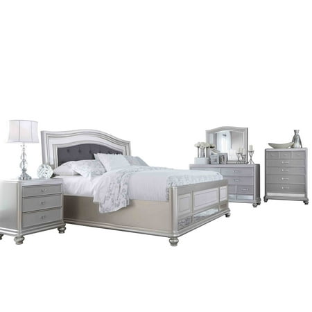 Ashley Furniture Coralayne 5 Pc Bedroom Set Queen Upholstered Bed 1 Nightstand Dresser Mirror Chest Silver