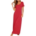 thumbnail image 3 of Summer Maxi Dresses for Womens 2026 Plus Size Fashion Casual Solid Color Comfortable Short Sleeve Round-Neck Dress, 3 of 8