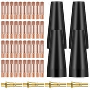 Retrok 48pcs Flux Core Gasless Nozzle Tips Kit Heat Resistant Replacement Gasless Nozzles Durable Brass Welding Contact Tips Kit Gas Diffusers Welder Accessories