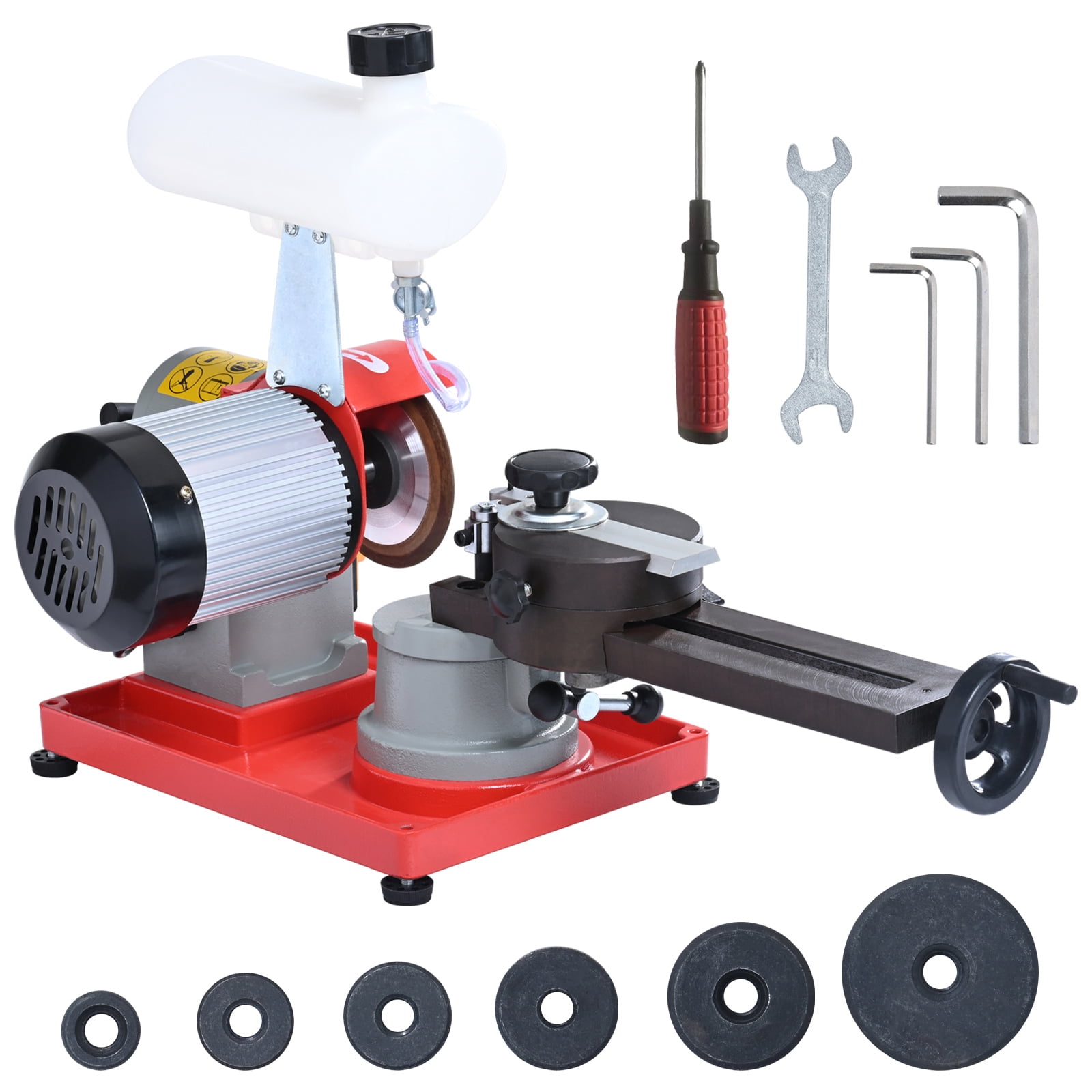 KFFKFF Saw Blade Enhancer, 370W Grinding Machine with Water Cooling, Water-Cooled Blade Refinement & 6 Centering Attachments, 5-inch Carbide Blade Grinding Wheel