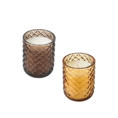 Smokey Topaz 2 Light - Small Diamond Cut Glass Candle, 2 Asst, Amber, Smokey Quartz