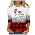 thumbnail image 2 of Pntutb Hauts à Manches Longues pour Femmes Mode pour Femmes Manches Trois Quarts Rétro Col Rond de Noël Imprimé Hauts Amples Blouse Manches Trois Quarts, 2 of 5