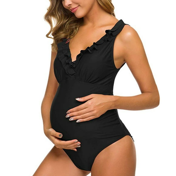 Maternity Swimsuits Ruffle Flounce Swimwear Falbala Deep V Neck Bathing Suits
