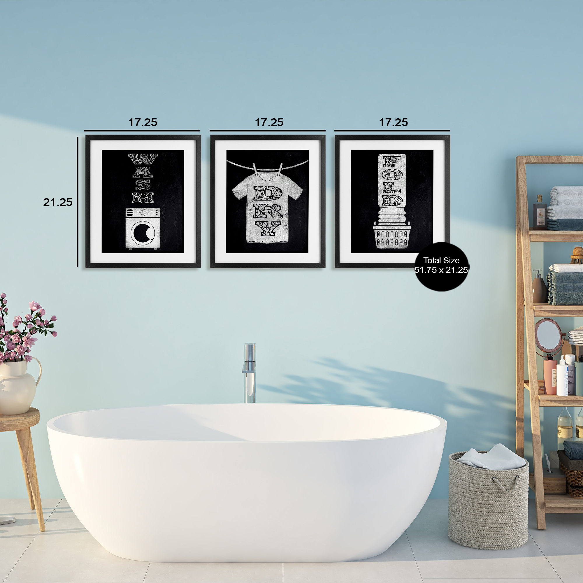 Wash & Dry Ornate Letters 3 Piece Black Framed Print Under Glass Set, design by Marcus Prime