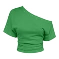 thumbnail image 3 of Glisme Women T-Shirt Solid Color Short Sleeve Asymmetrical Off One Shoulder Crop Tops Summer Soft Women Tees Size 3XL Green, 3 of 3