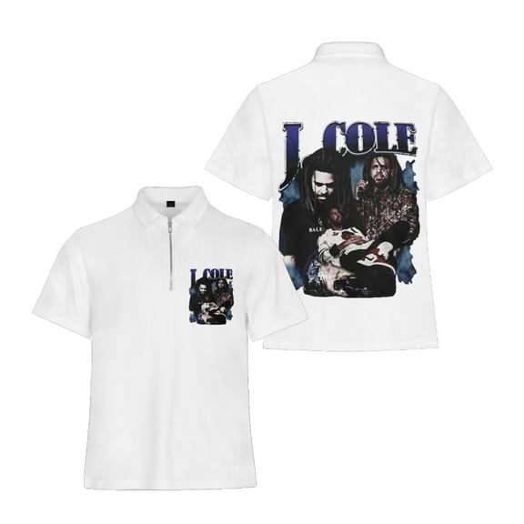 J Cole Rapper Flip collar T-shirt Fit Zipper Tee Shirt Harajuku Man/Woman White Short Sleeved