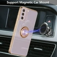 thumbnail image 4 of Electroplated Magnetic Ring Holder Case, 360 Degree with Rotation Metal Finger Ring Holder Magnet Car Holder Soft Silicone Shockproof Cover for Samsung Galaxy S21 FE - Purple, 4 of 13